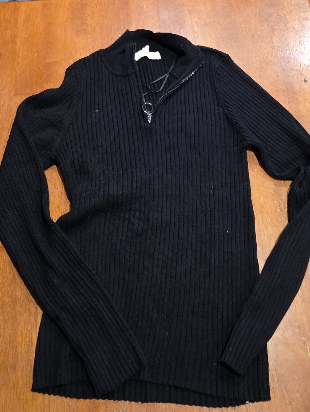 3/20💫Pink Republic Women's Black Ribbed Quarter-Zip Sweater